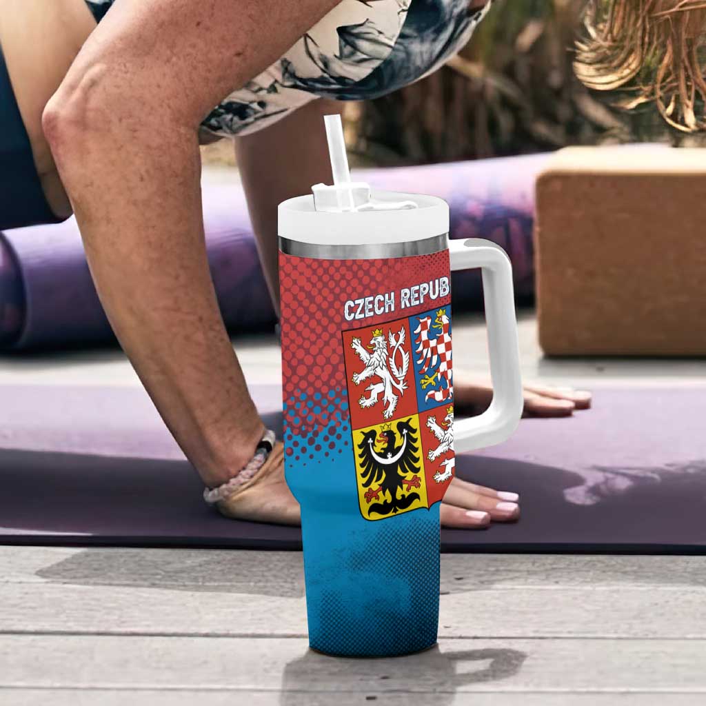 Czech Republic Tumbler With Handle with Blue Red Gradient Design and National Coat of Arms - Wonder Print Shop