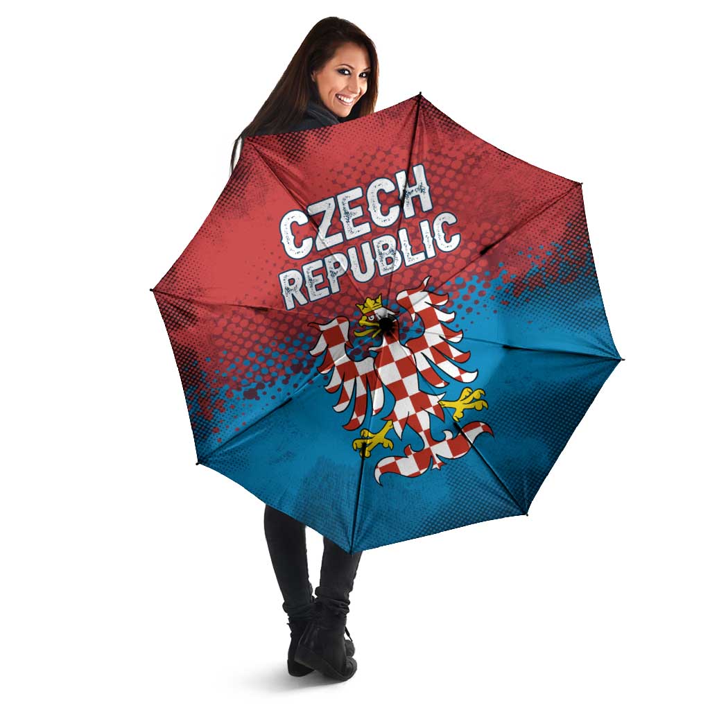 Czech Republic Umbrella with Blue Red Gradient Design and National Coat of Arms - Wonder Print Shop