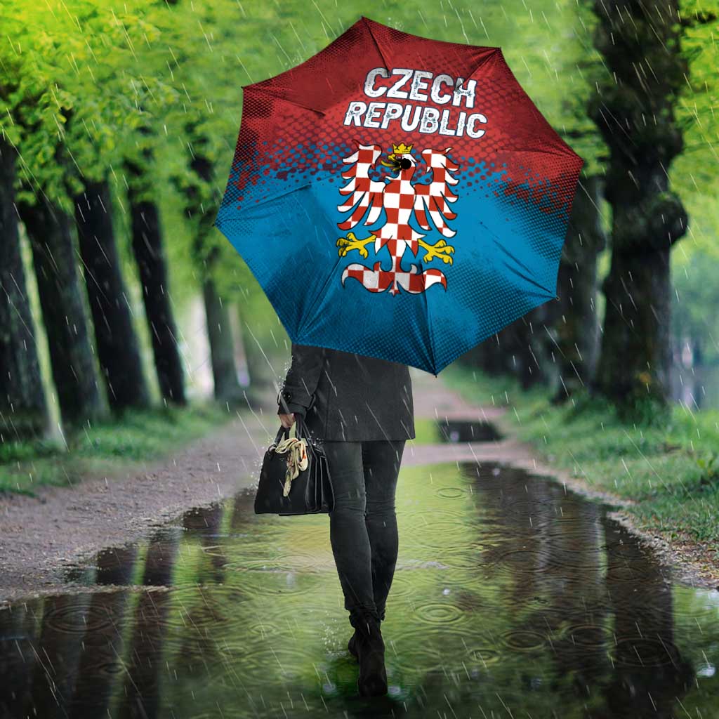 Czech Republic Umbrella with Blue Red Gradient Design and National Coat of Arms - Wonder Print Shop