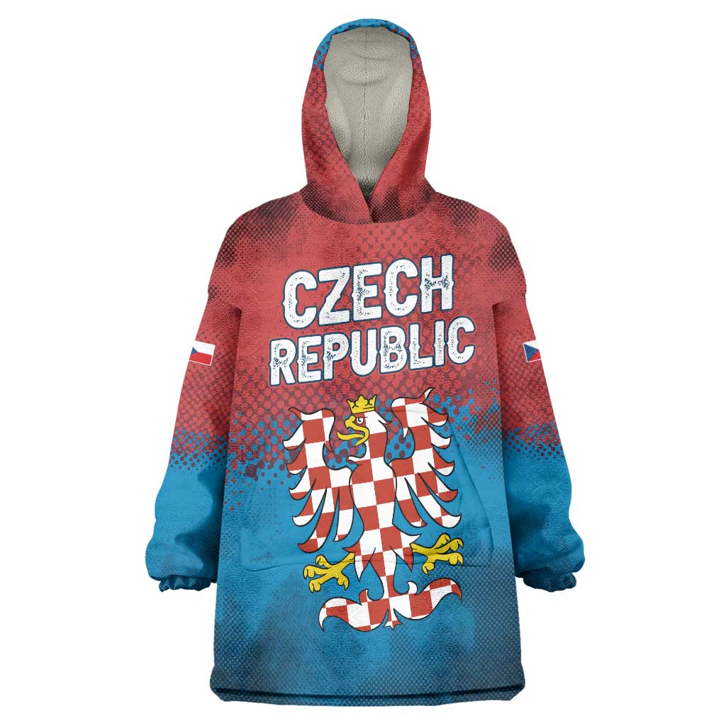 Czech Republic Wearable Blanket Hoodie with Blue Red Gradient Design and National Coat of Arms - Wonder Print Shop