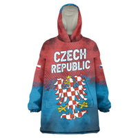 Czech Republic Wearable Blanket Hoodie with Blue Red Gradient Design and National Coat of Arms - Wonder Print Shop