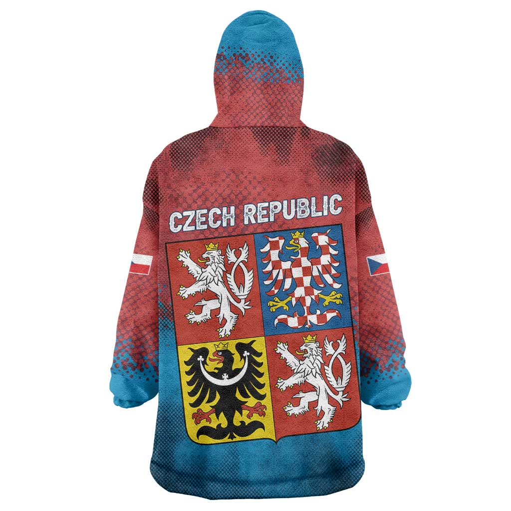 Czech Republic Wearable Blanket Hoodie with Blue Red Gradient Design and National Coat of Arms - Wonder Print Shop