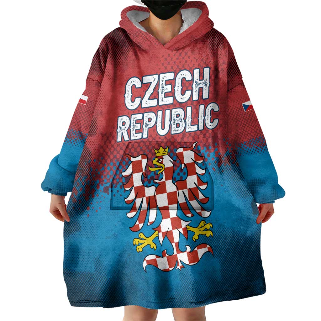 Czech Republic Wearable Blanket Hoodie with Blue Red Gradient Design and National Coat of Arms - Wonder Print Shop