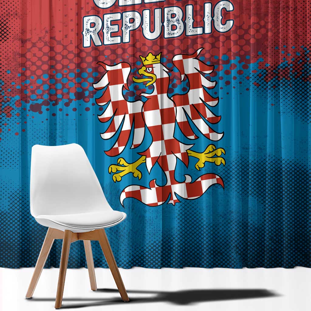 Czech Republic Window Curtain with Blue Red Gradient Design and National Coat of Arms - Wonder Print Shop