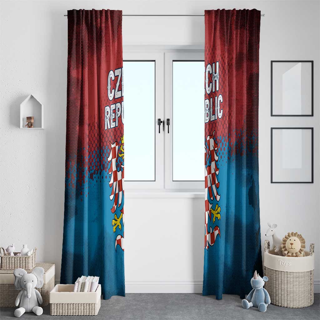 Czech Republic Window Curtain with Blue Red Gradient Design and National Coat of Arms - Wonder Print Shop