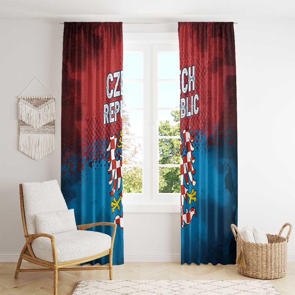 Czech Republic Window Curtain with Blue Red Gradient Design and National Coat of Arms - Wonder Print Shop