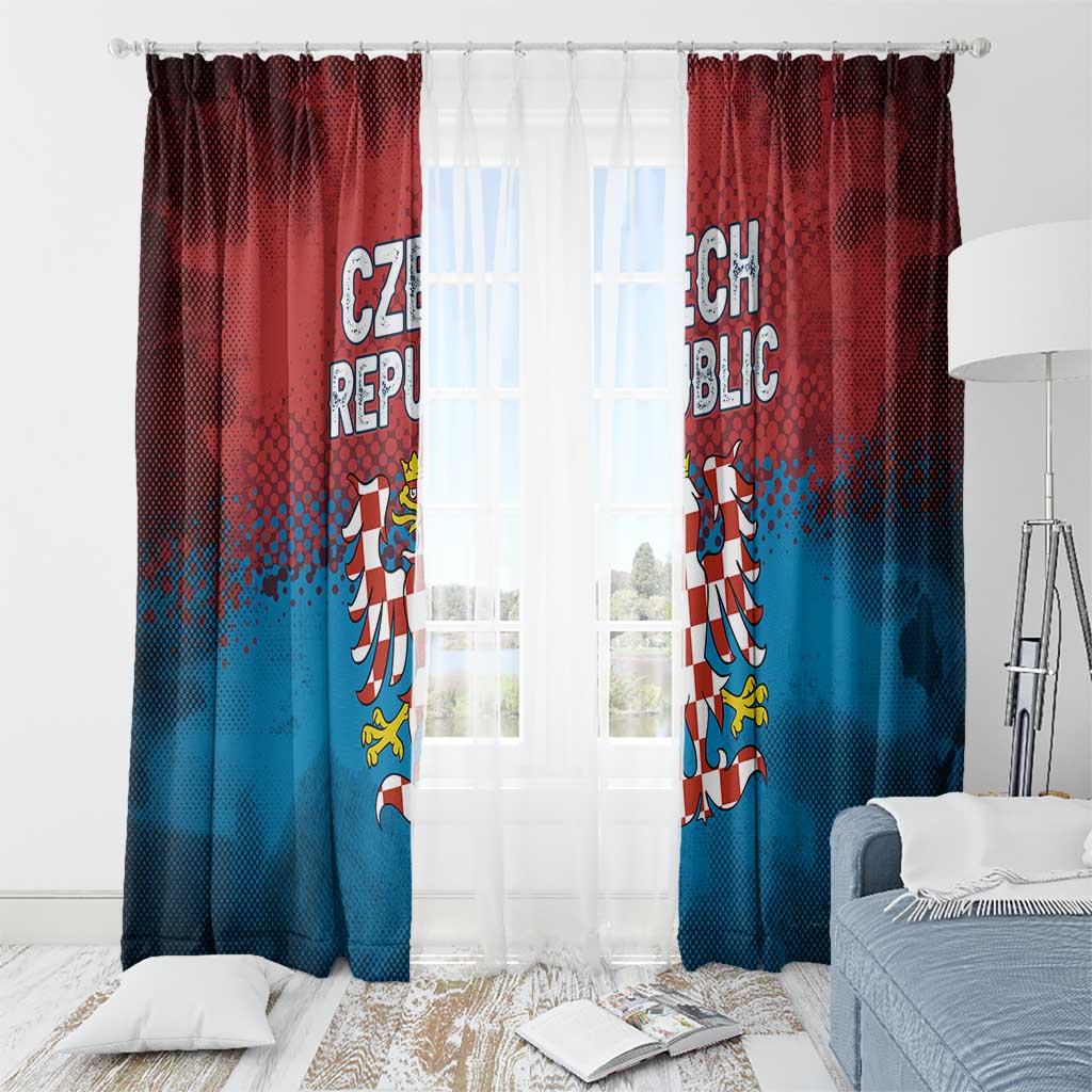 Czech Republic Window Curtain with Blue Red Gradient Design and National Coat of Arms - Wonder Print Shop