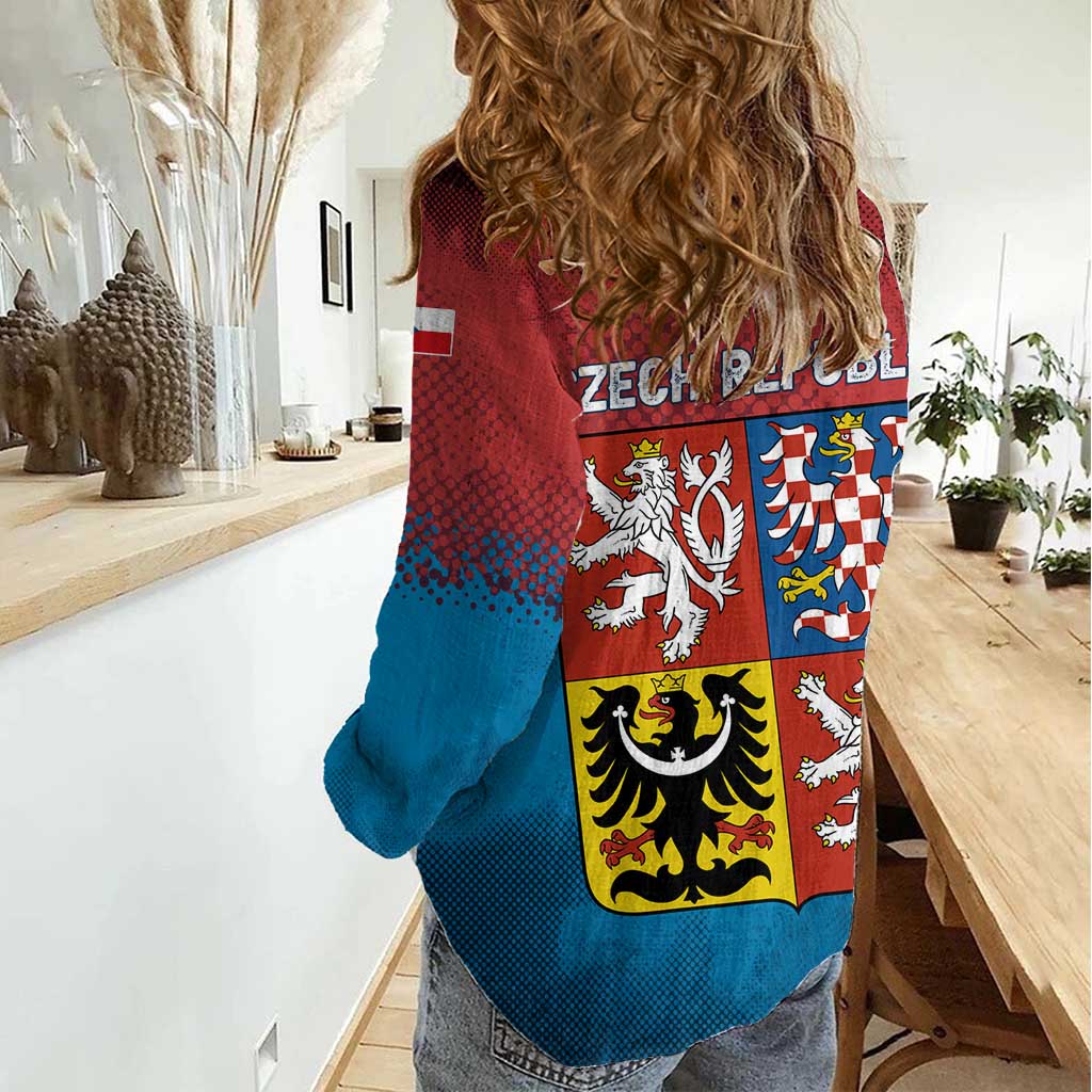 Czech Republic Women Casual Shirt with Blue Red Gradient Design and National Coat of Arms - Wonder Print Shop