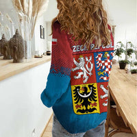 Czech Republic Women Casual Shirt with Blue Red Gradient Design and National Coat of Arms - Wonder Print Shop