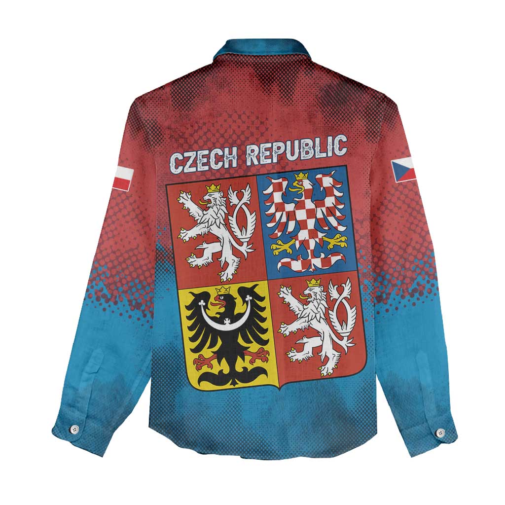 Czech Republic Women Casual Shirt with Blue Red Gradient Design and National Coat of Arms - Wonder Print Shop
