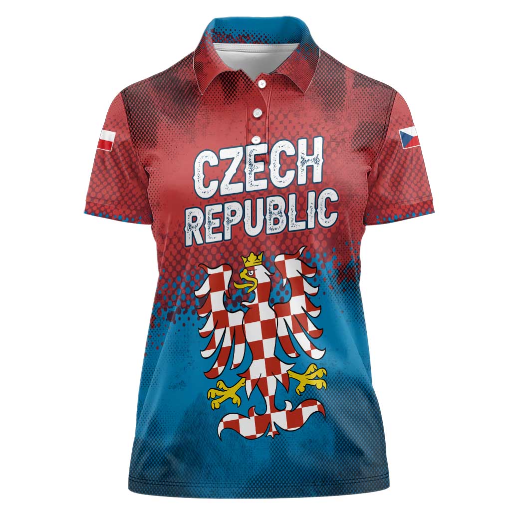 Czech Republic Women Polo Shirt with Blue Red Gradient Design and National Coat of Arms - Wonder Print Shop