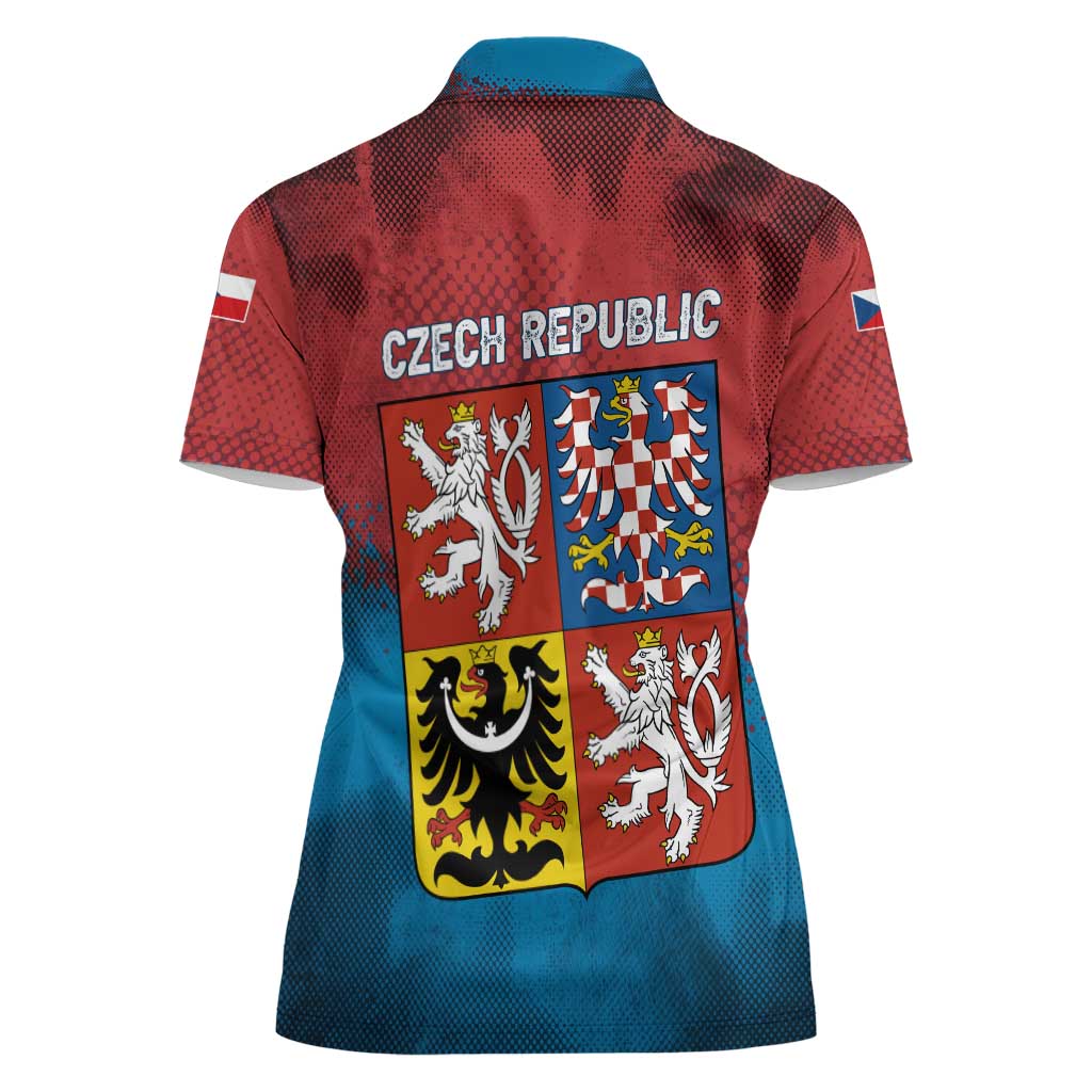 Czech Republic Women Polo Shirt with Blue Red Gradient Design and National Coat of Arms - Wonder Print Shop