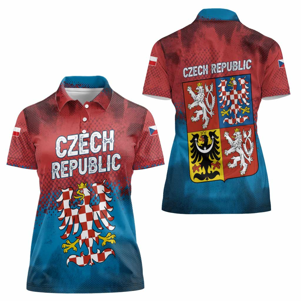 Czech Republic Women Polo Shirt with Blue Red Gradient Design and National Coat of Arms - Wonder Print Shop