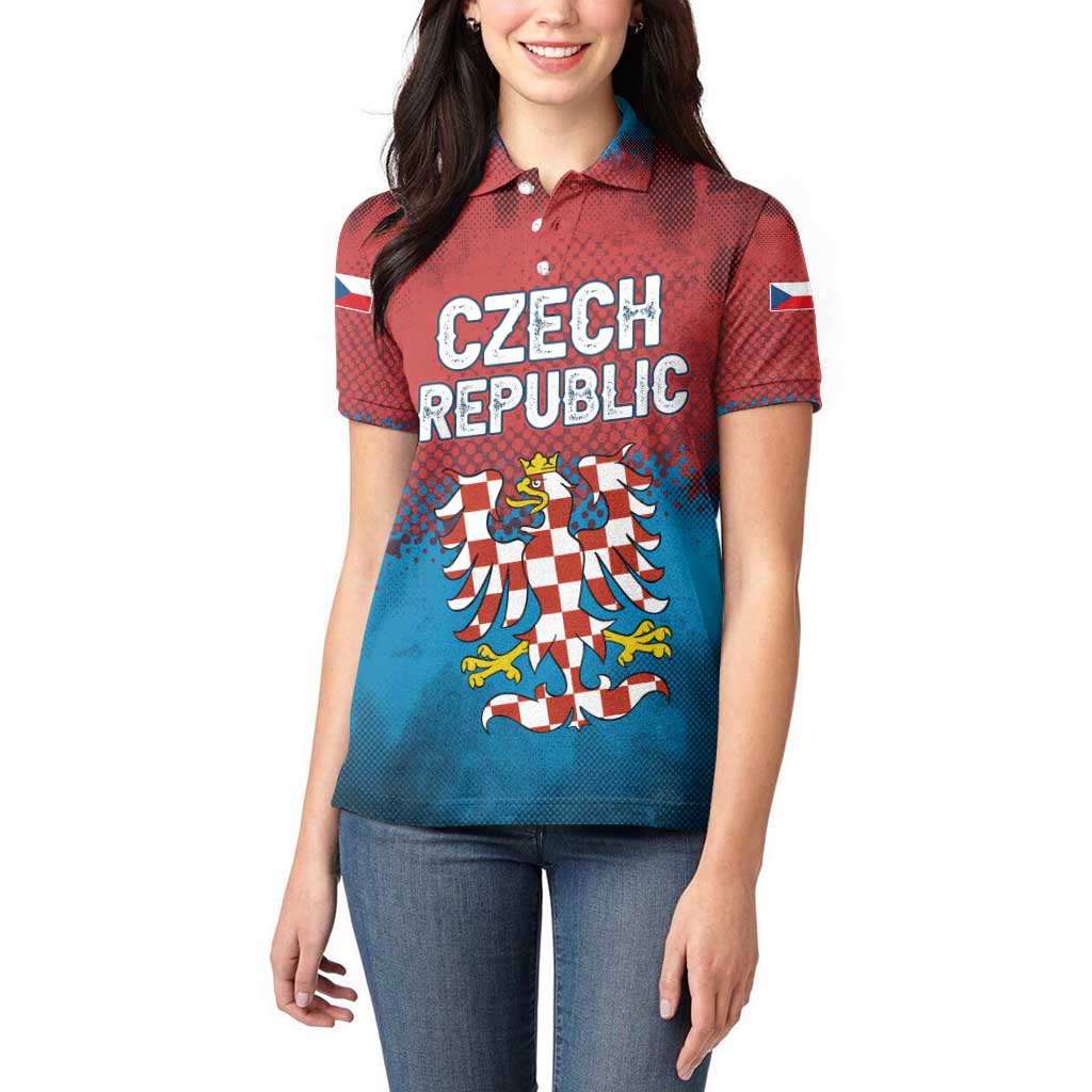 Czech Republic Women Polo Shirt with Blue Red Gradient Design and National Coat of Arms - Wonder Print Shop