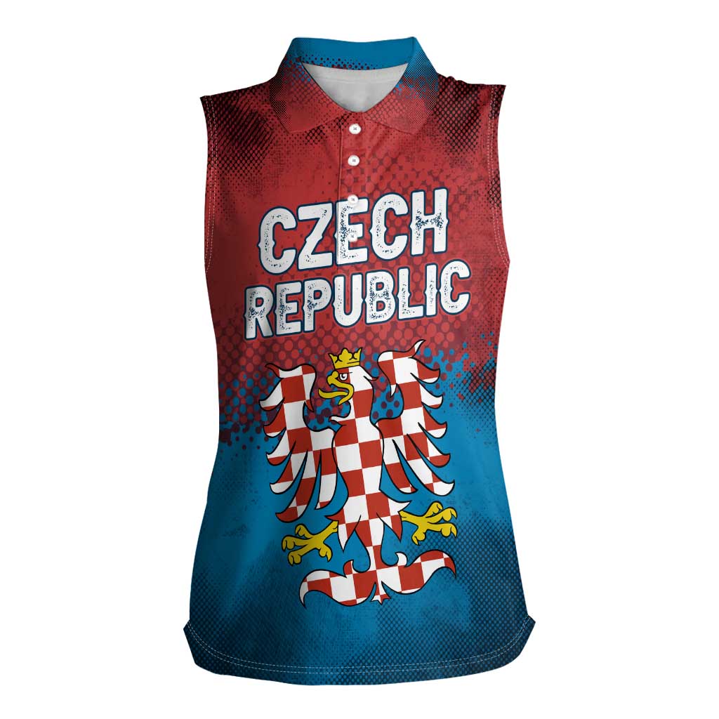 Czech Republic Women Sleeveless Polo Shirt with Blue Red Gradient Design and National Coat of Arms - Wonder Print Shop