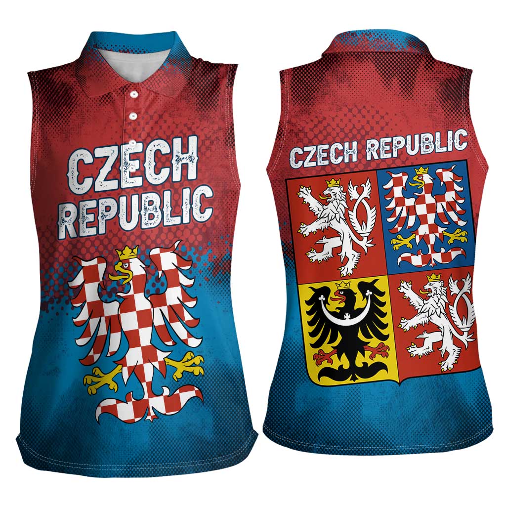 Czech Republic Women Sleeveless Polo Shirt with Blue Red Gradient Design and National Coat of Arms - Wonder Print Shop