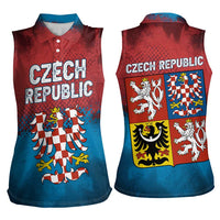 Czech Republic Women Sleeveless Polo Shirt with Blue Red Gradient Design and National Coat of Arms - Wonder Print Shop