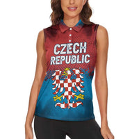 Czech Republic Women Sleeveless Polo Shirt with Blue Red Gradient Design and National Coat of Arms - Wonder Print Shop