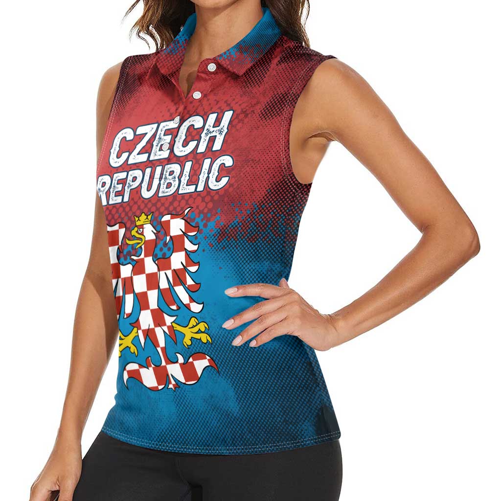 Czech Republic Women Sleeveless Polo Shirt with Blue Red Gradient Design and National Coat of Arms - Wonder Print Shop