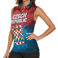 Czech Republic Women Sleeveless Polo Shirt with Blue Red Gradient Design and National Coat of Arms - Wonder Print Shop