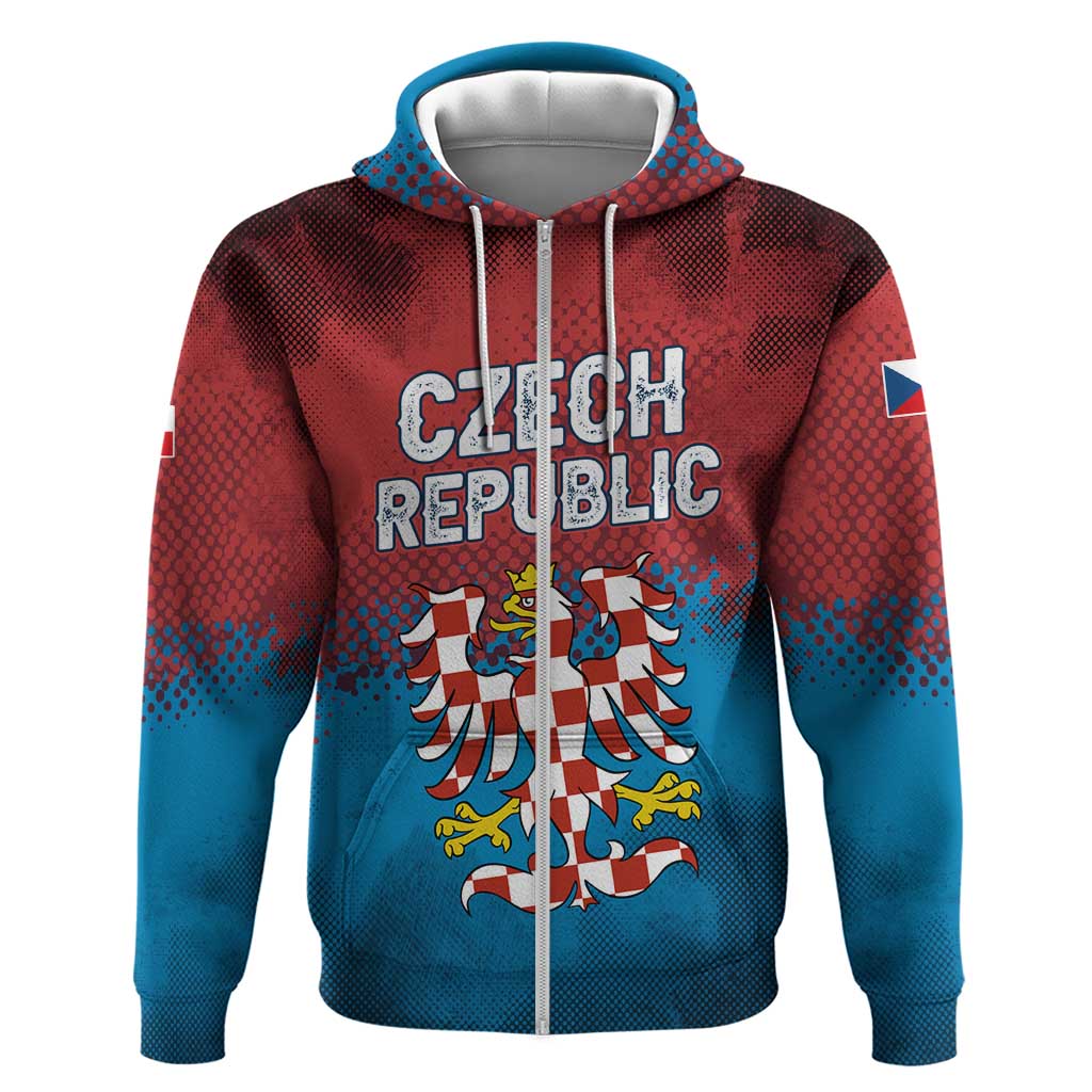 Czech Republic Zip Hoodie with Blue Red Gradient Design and National Coat of Arms - Wonder Print Shop