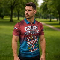 Czech Republic Zipper Polo Shirt with Blue Red Gradient Design and National Coat of Arms - Wonder Print Shop