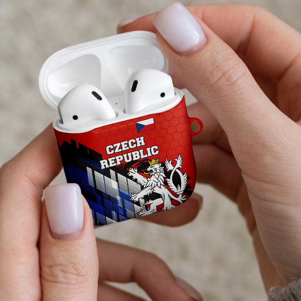 Czech Republic AirPods Case with Red Black Blue Brushstroke Design and National Lion - Wonder Print Shop