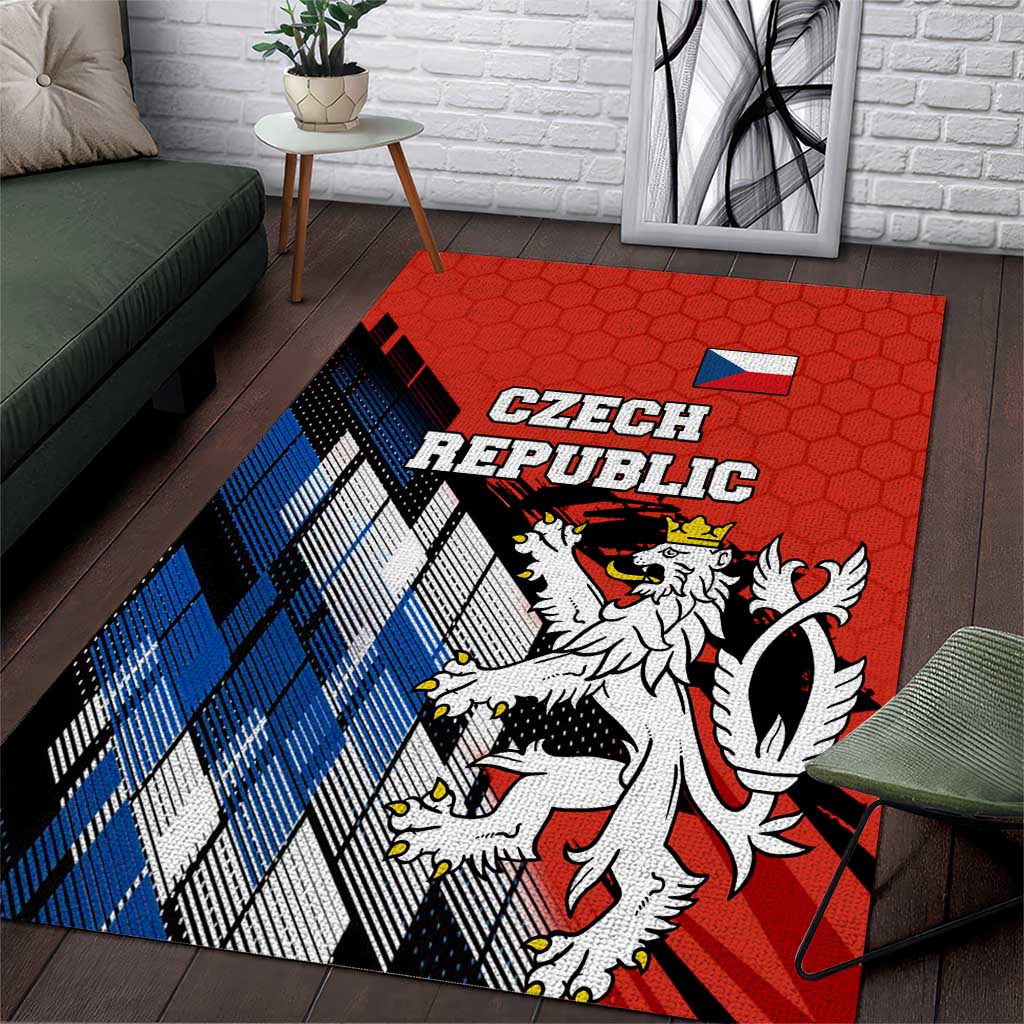 Czech Republic Area Rug with Red Black Blue Brushstroke Design and National Lion - Wonder Print Shop
