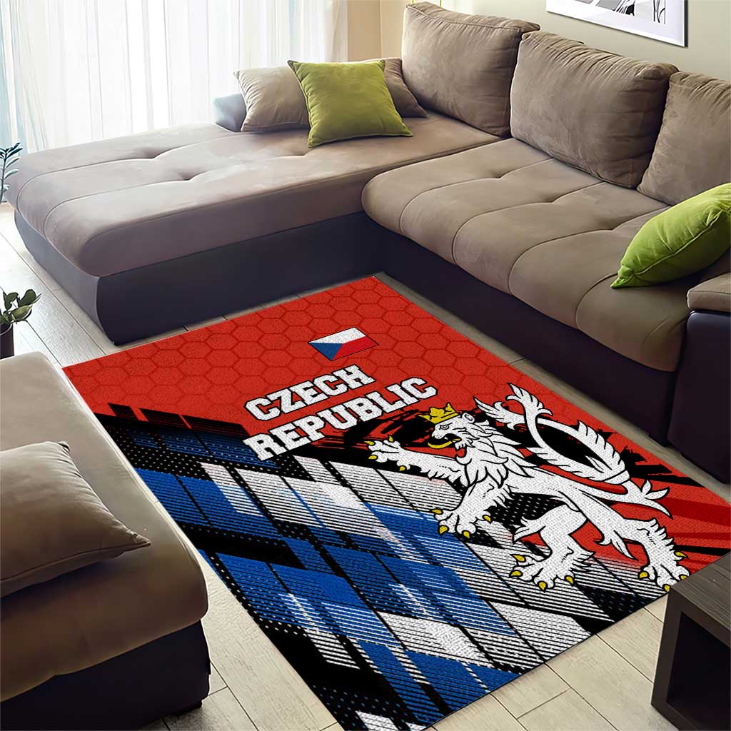 Czech Republic Area Rug with Red Black Blue Brushstroke Design and National Lion - Wonder Print Shop