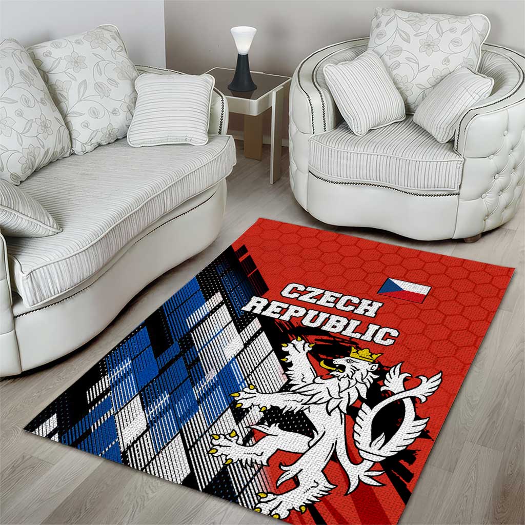 Czech Republic Area Rug with Red Black Blue Brushstroke Design and National Lion - Wonder Print Shop