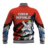 Czech Republic Baseball Jacket with Red Black Blue Brushstroke Design and National Lion - Wonder Print Shop