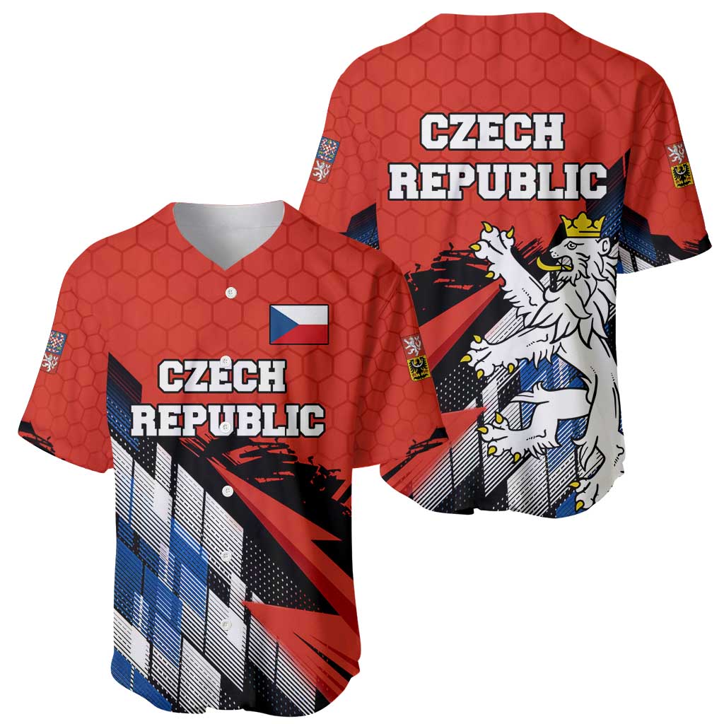 Czech Republic Baseball Jersey with Red Black Blue Brushstroke Design and National Lion - Wonder Print Shop