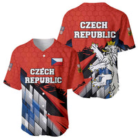 Czech Republic Baseball Jersey with Red Black Blue Brushstroke Design and National Lion - Wonder Print Shop