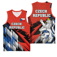 Czech Republic Basketball Jersey with Red Black Blue Brushstroke Design and National Lion - Wonder Print Shop
