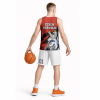 Czech Republic Basketball Jersey with Red Black Blue Brushstroke Design and National Lion - Wonder Print Shop