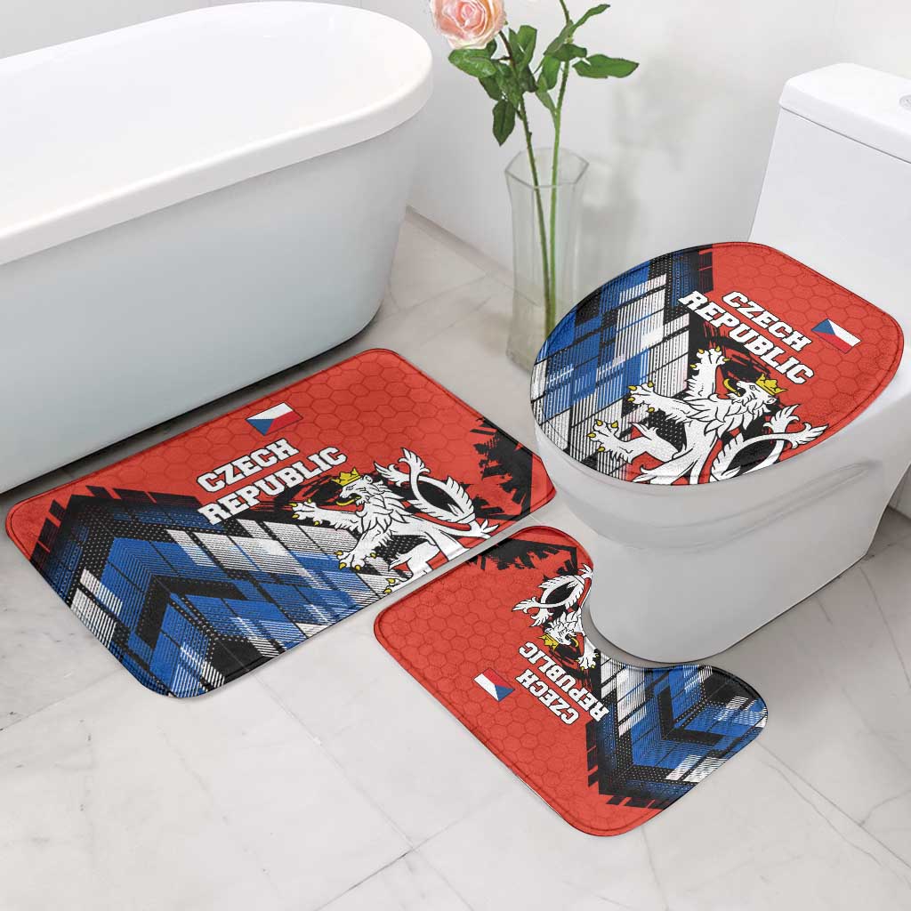 Czech Republic Bathroom Set with Red Black Blue Brushstroke Design and National Lion - Wonder Print Shop