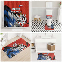 Czech Republic Bathroom Set with Red Black Blue Brushstroke Design and National Lion - Wonder Print Shop