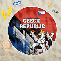 Czech Republic Beach Blanket with Red Black Blue Brushstroke Design and National Lion - Wonder Print Shop