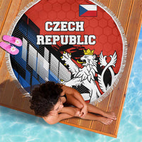 Czech Republic Beach Blanket with Red Black Blue Brushstroke Design and National Lion - Wonder Print Shop