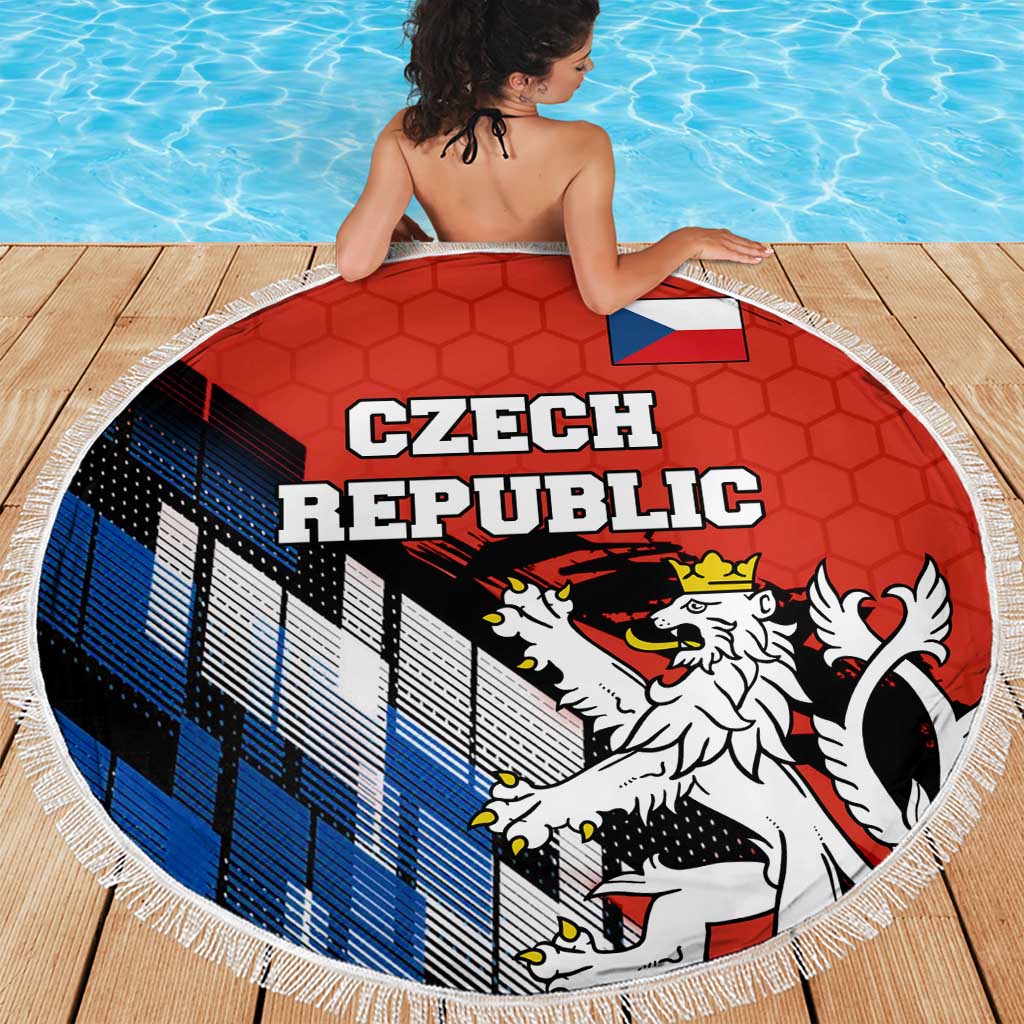 Czech Republic Beach Blanket with Red Black Blue Brushstroke Design and National Lion - Wonder Print Shop
