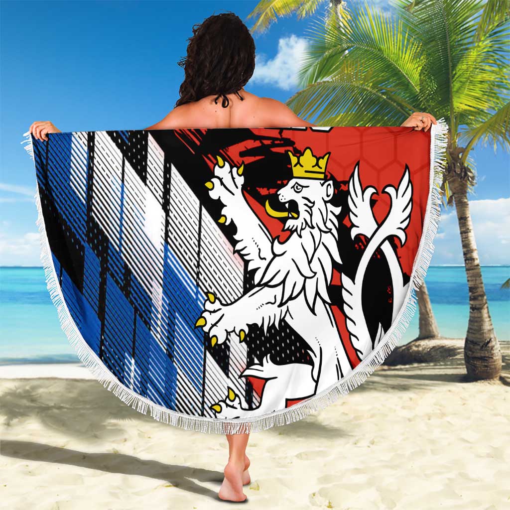 Czech Republic Beach Blanket with Red Black Blue Brushstroke Design and National Lion - Wonder Print Shop