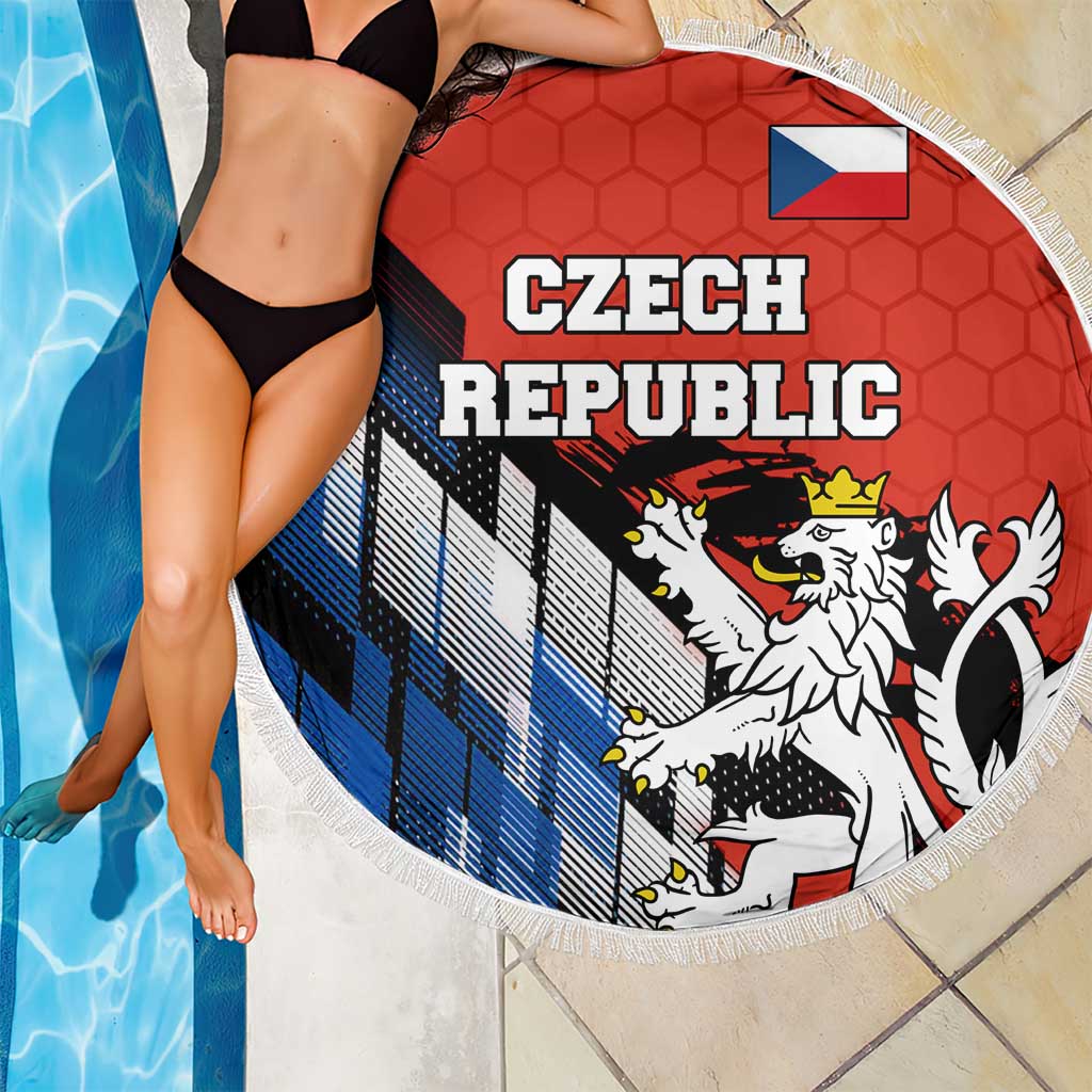 Czech Republic Beach Blanket with Red Black Blue Brushstroke Design and National Lion - Wonder Print Shop