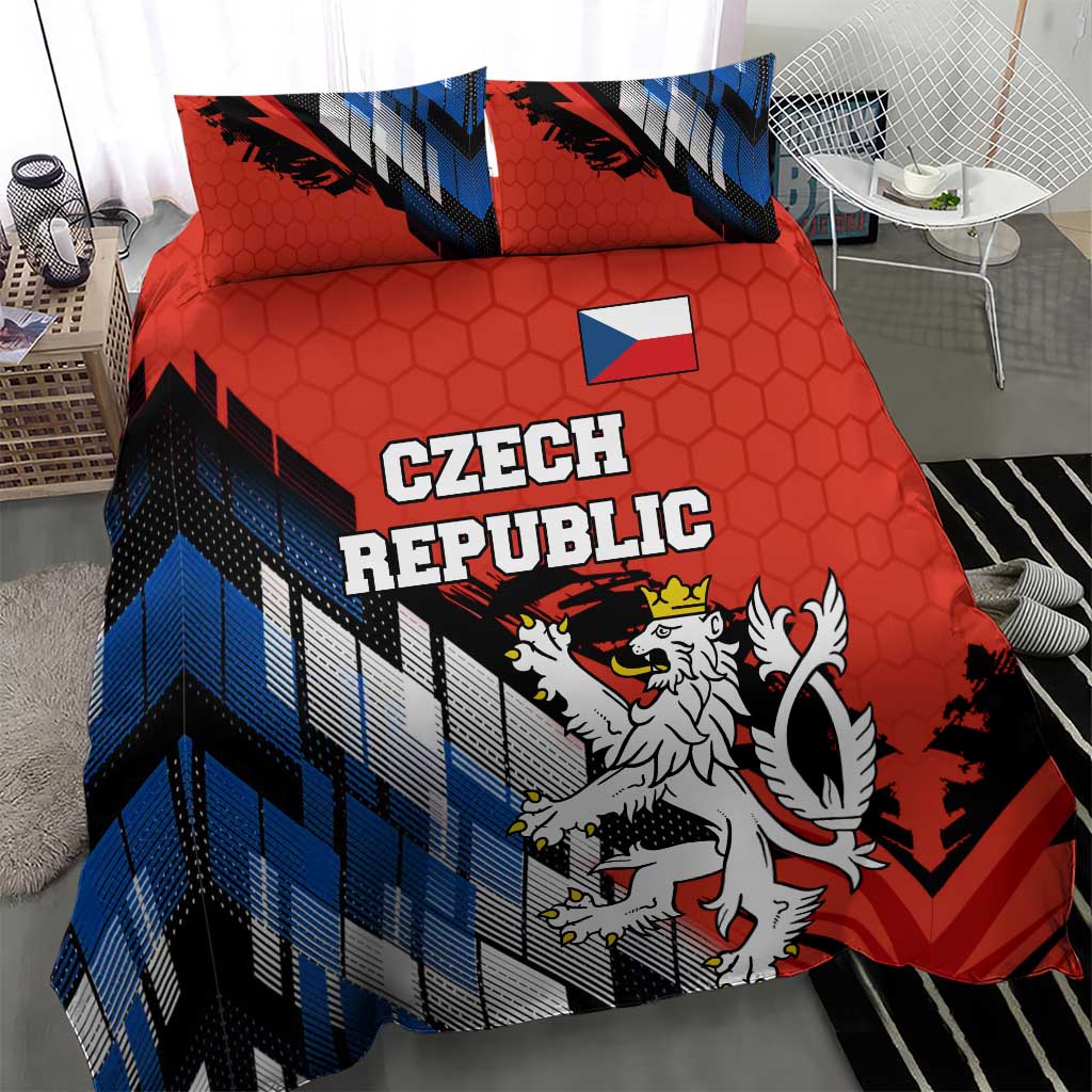Czech Republic Bedding Set with Red Black Blue Brushstroke Design and National Lion - Wonder Print Shop