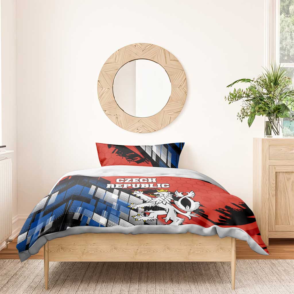 Czech Republic Bedding Set with Red Black Blue Brushstroke Design and National Lion - Wonder Print Shop