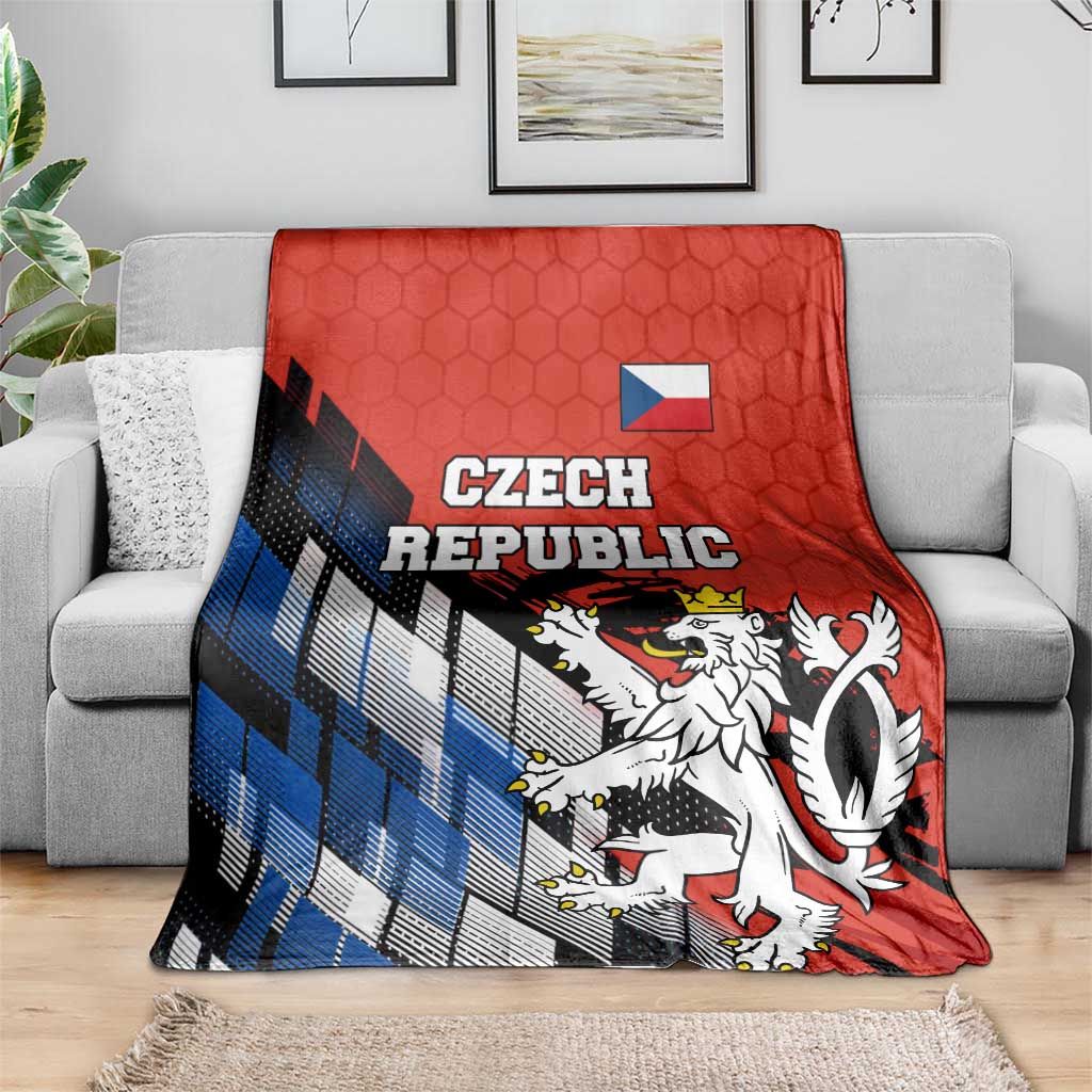 Czech Republic Blanket with Red Black Blue Brushstroke Design and National Lion - Wonder Print Shop