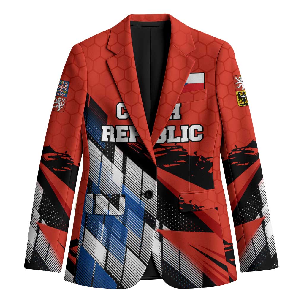 Czech Republic Blazer with Red Black Blue Brushstroke Design and National Lion - Wonder Print Shop