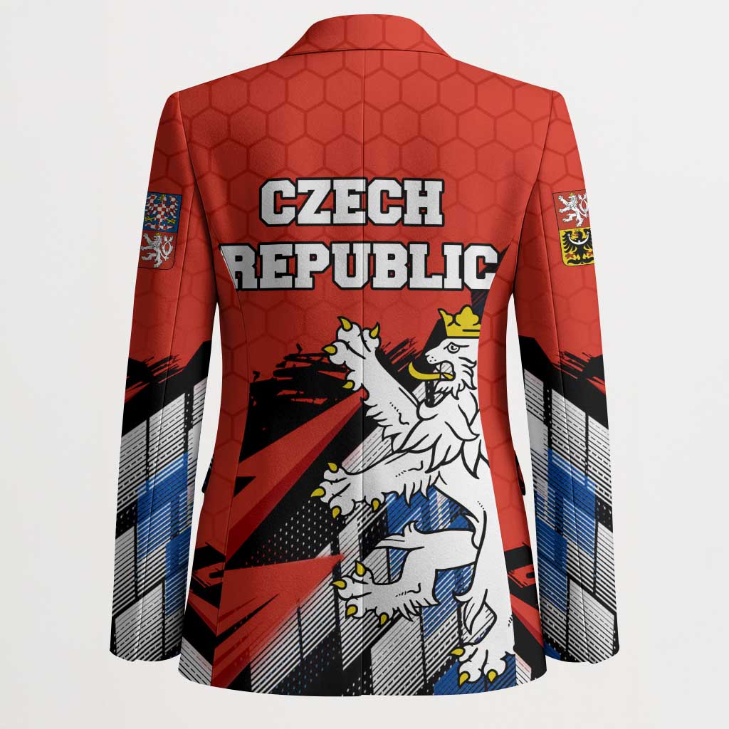 Czech Republic Blazer with Red Black Blue Brushstroke Design and National Lion - Wonder Print Shop