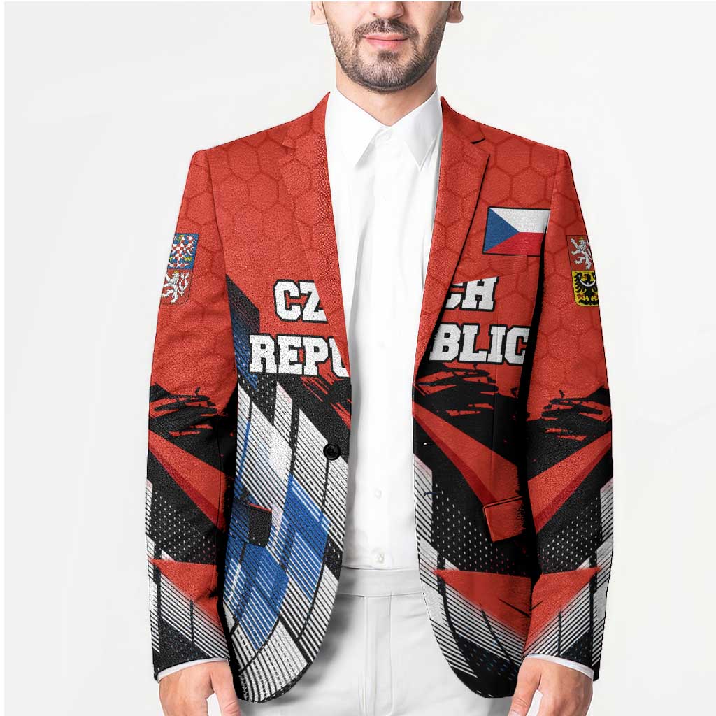 Czech Republic Blazer with Red Black Blue Brushstroke Design and National Lion - Wonder Print Shop