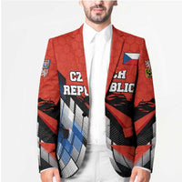 Czech Republic Blazer with Red Black Blue Brushstroke Design and National Lion - Wonder Print Shop