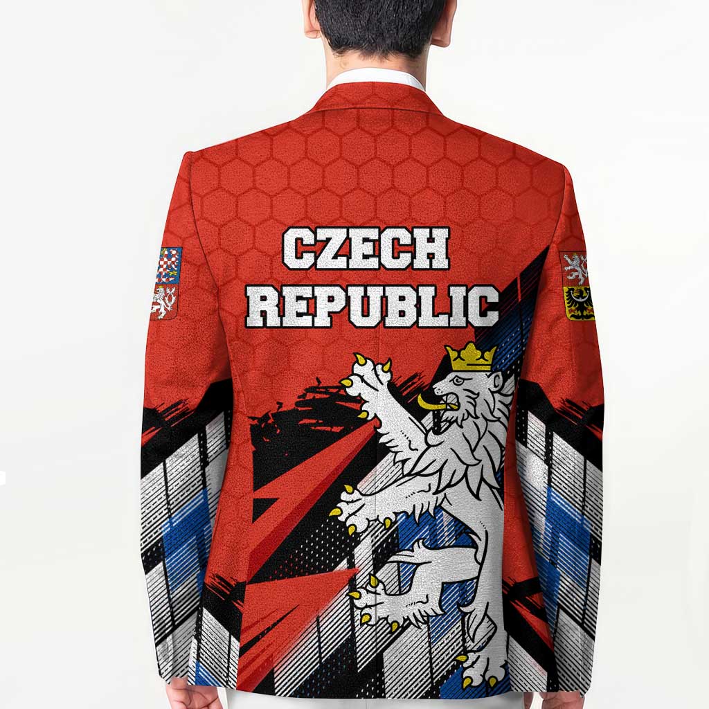 Czech Republic Blazer with Red Black Blue Brushstroke Design and National Lion - Wonder Print Shop